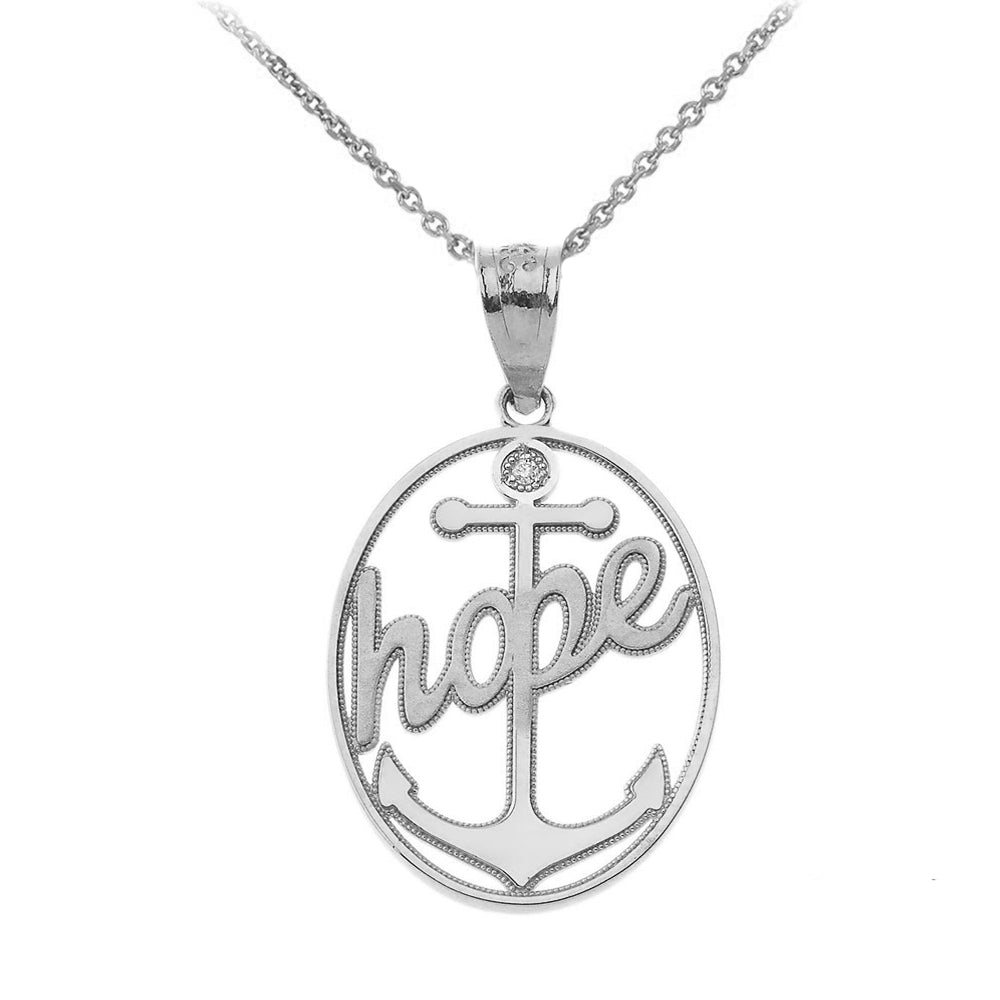 Hope Anchor CZ Pendant Necklace in Sterling Silver