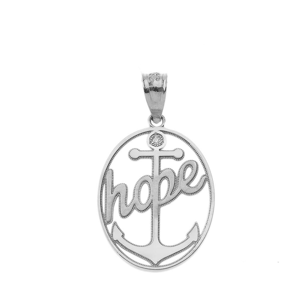 Hope Anchor CZ Pendant Necklace in Sterling Silver, view 2