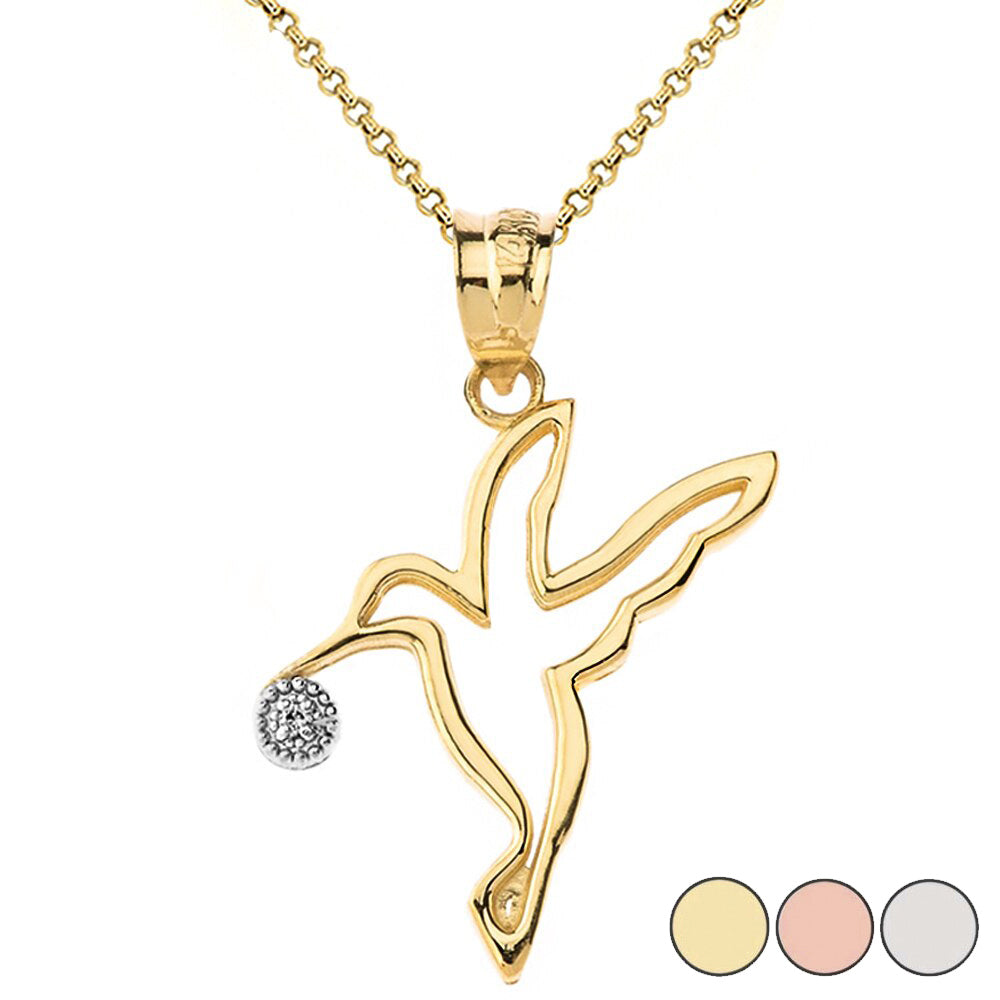 Hummingbird Outline Solitaire Pendant Necklace in Gold