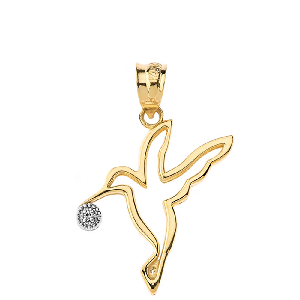 Hummingbird Outline Solitaire Pendant Necklace in Gold, view 2