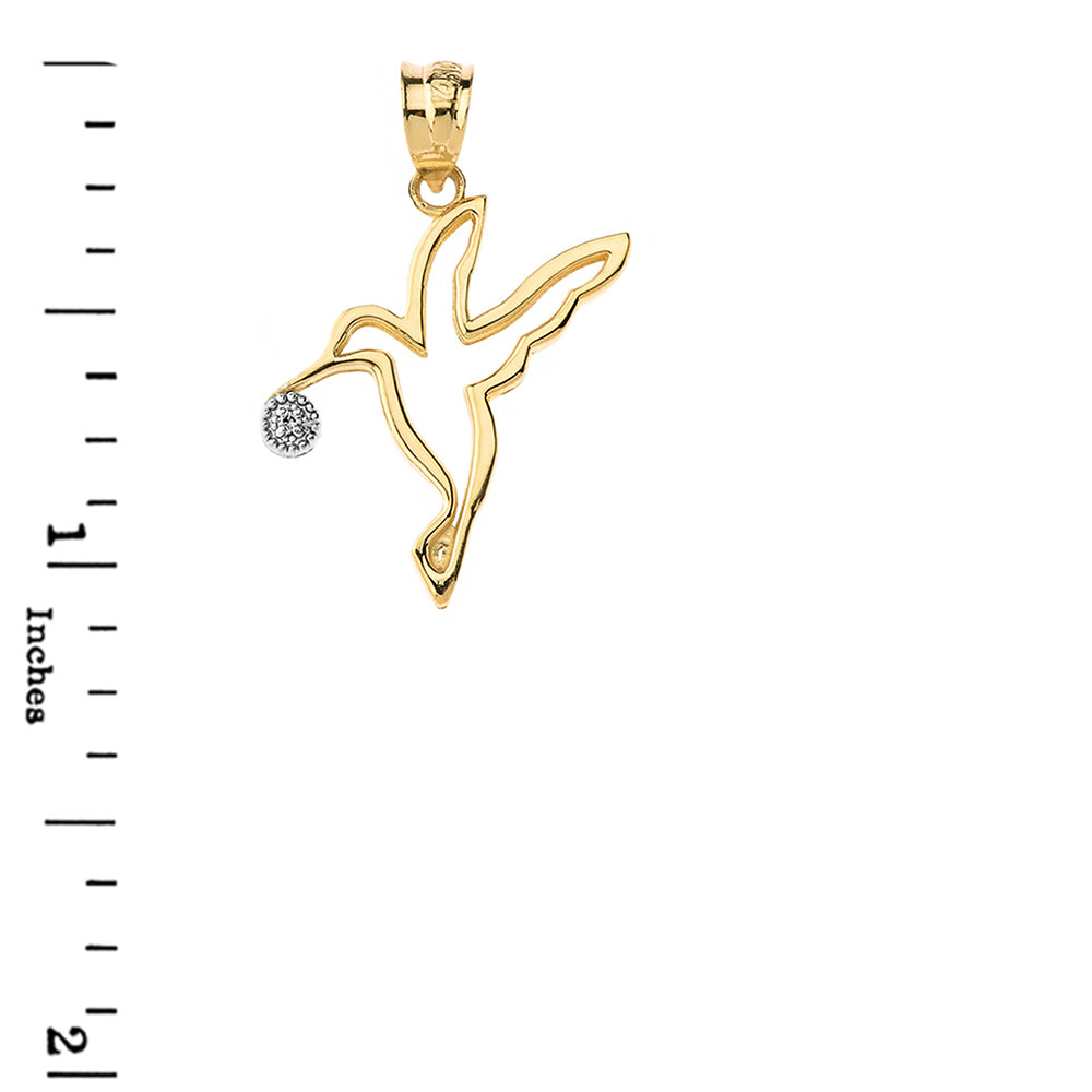 Hummingbird Outline Solitaire Pendant Necklace in Gold, view 3