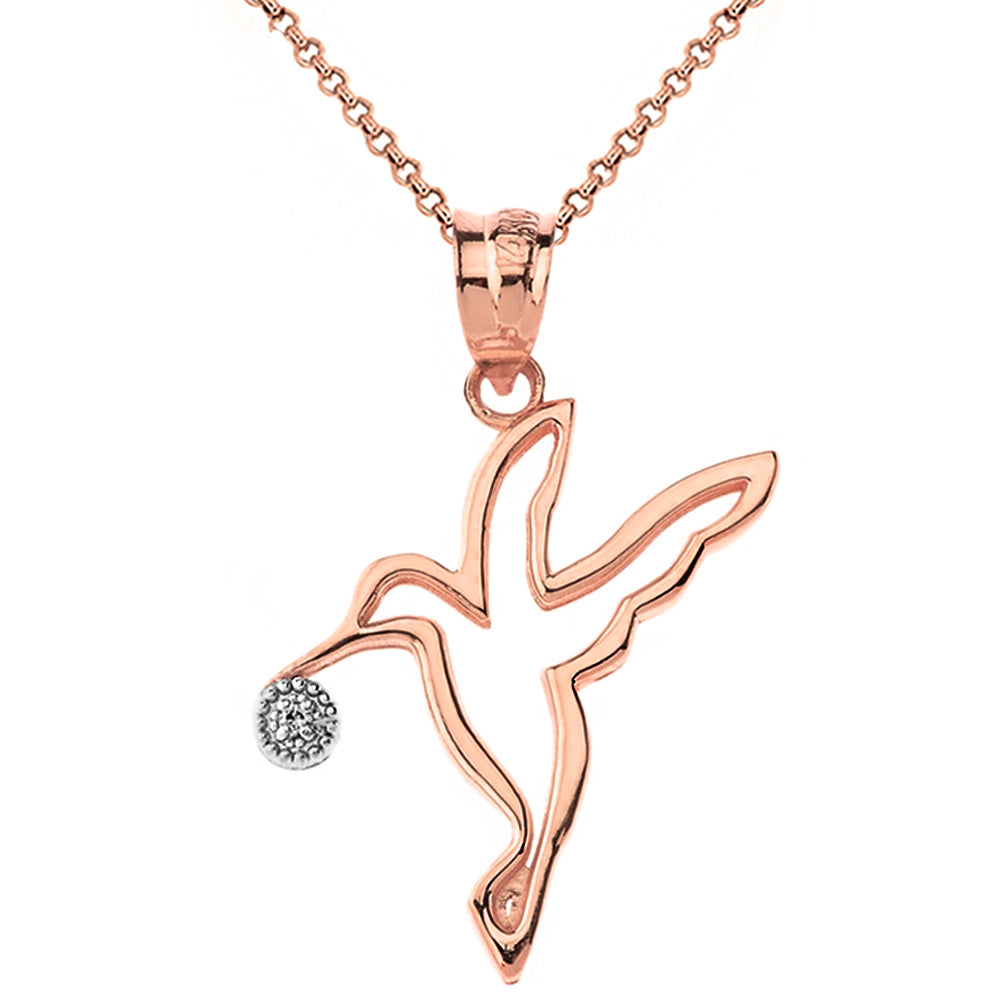 Hummingbird Outline Solitaire Pendant Necklace in Gold, view 4