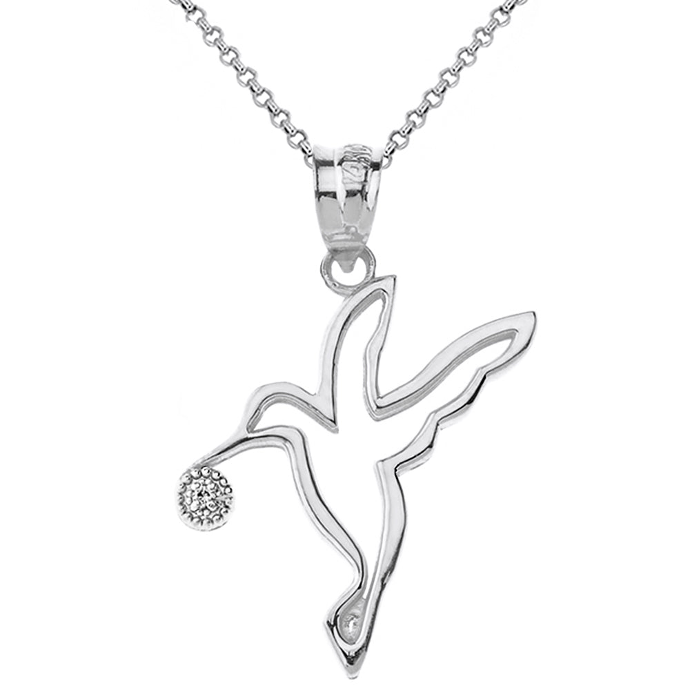 Hummingbird Outline Solitaire Pendant Necklace in Gold, view 8