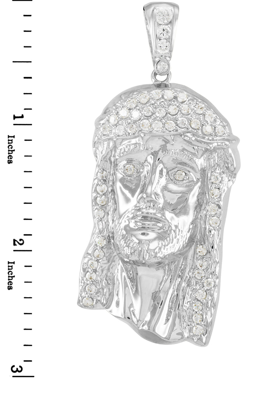 Iced-Out Sterling Silver Jesus Face Men's CZ Pendant, view 2