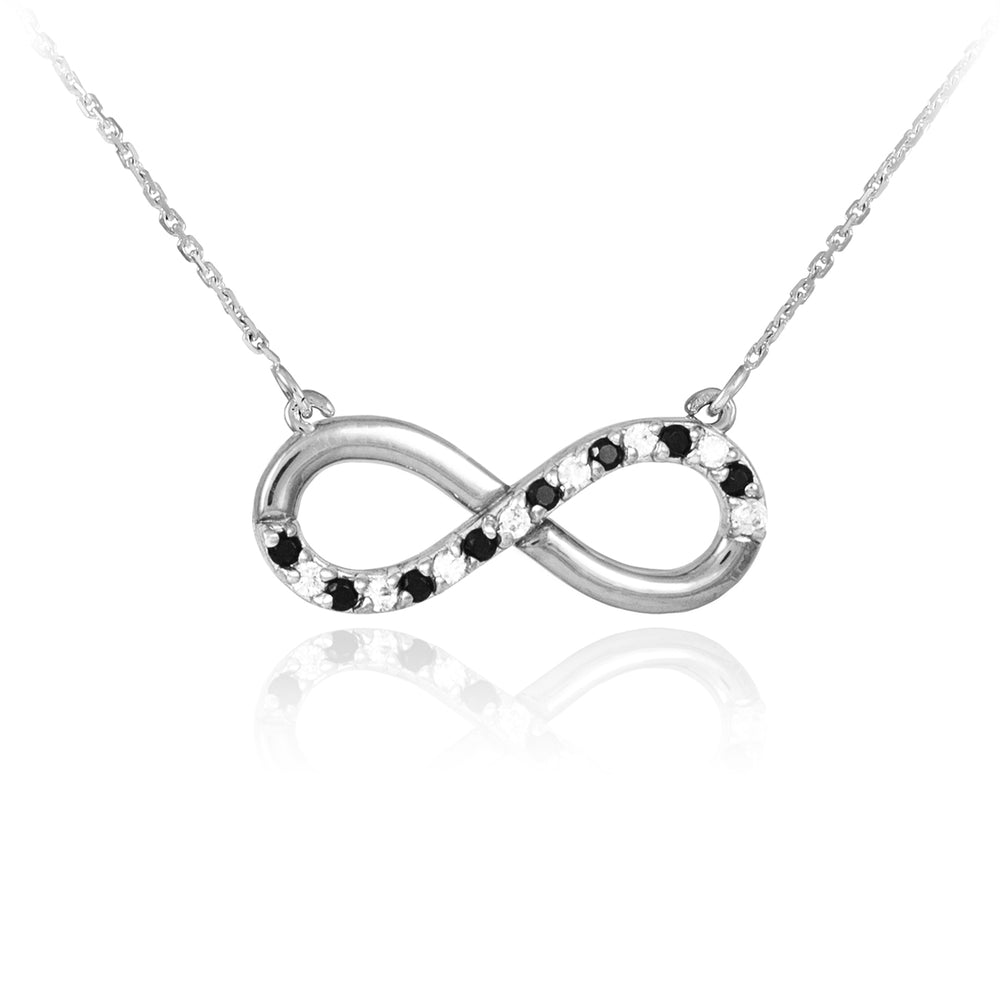 Infinity Pendant 14K White Gold Polished Clear & Black Diamonds Necklace