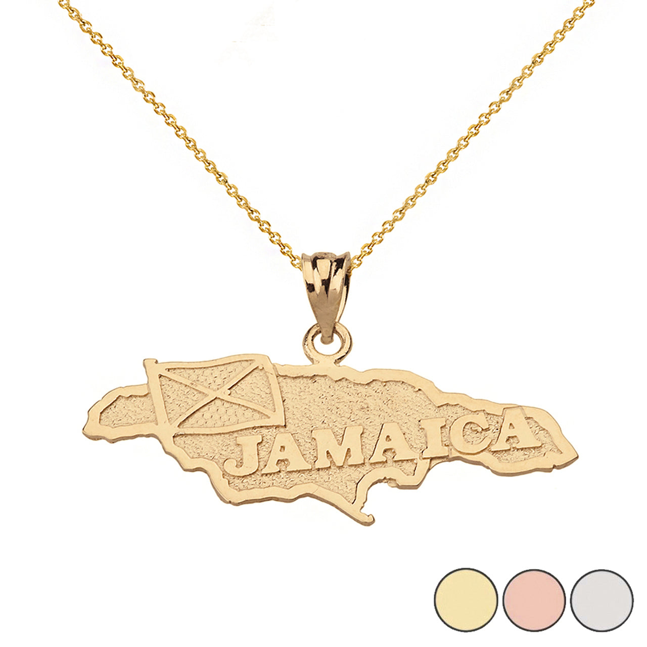 Jamaica Map Pendant Necklace in Solid Gold