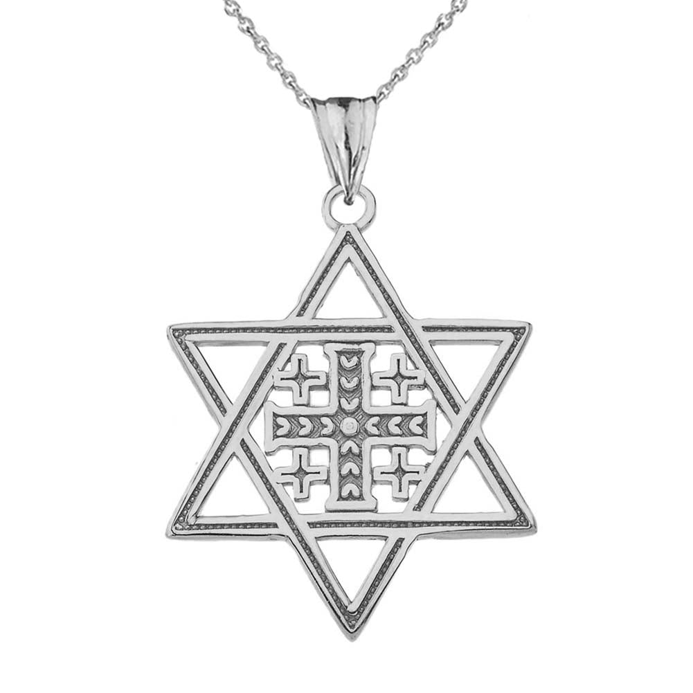 Jerusalem Cross in Star of David Pendant Necklace in Sterling Silver