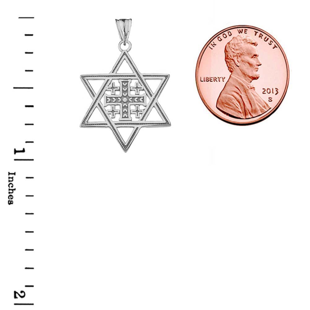 Jerusalem Cross in Star of David Pendant Necklace in Sterling Silver, view 3