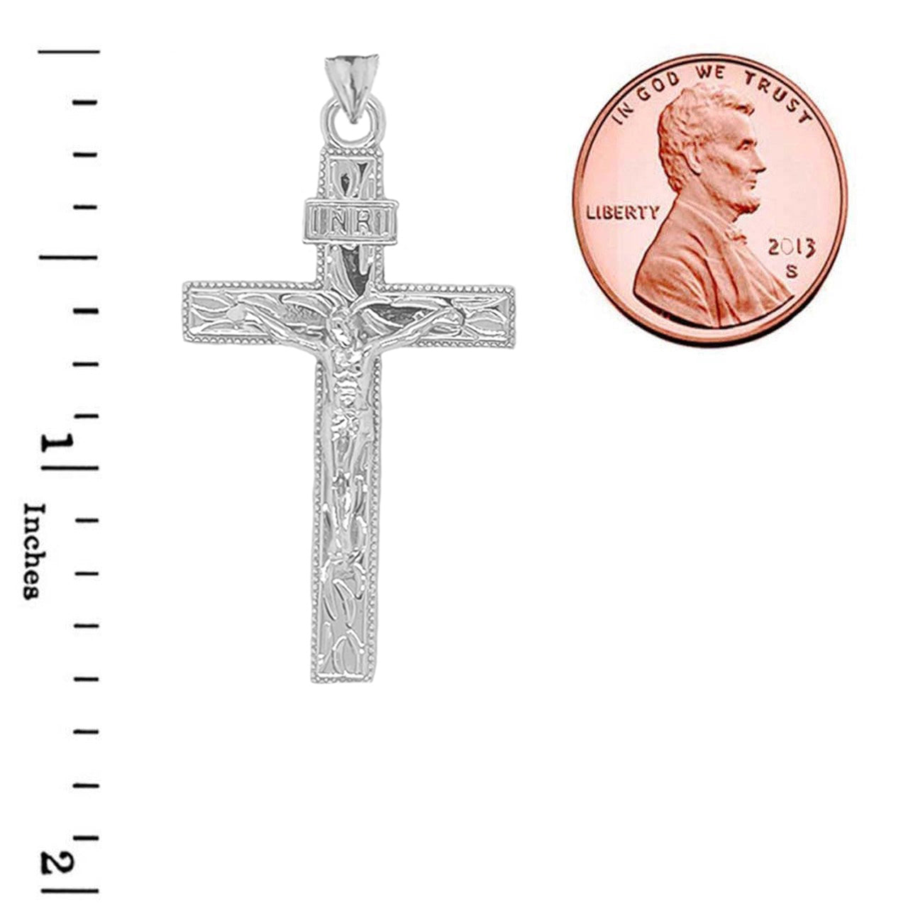 Jesus Christ INRI Crucifix Cross Pendant Necklace in Sterling Silver (Large), view 3
