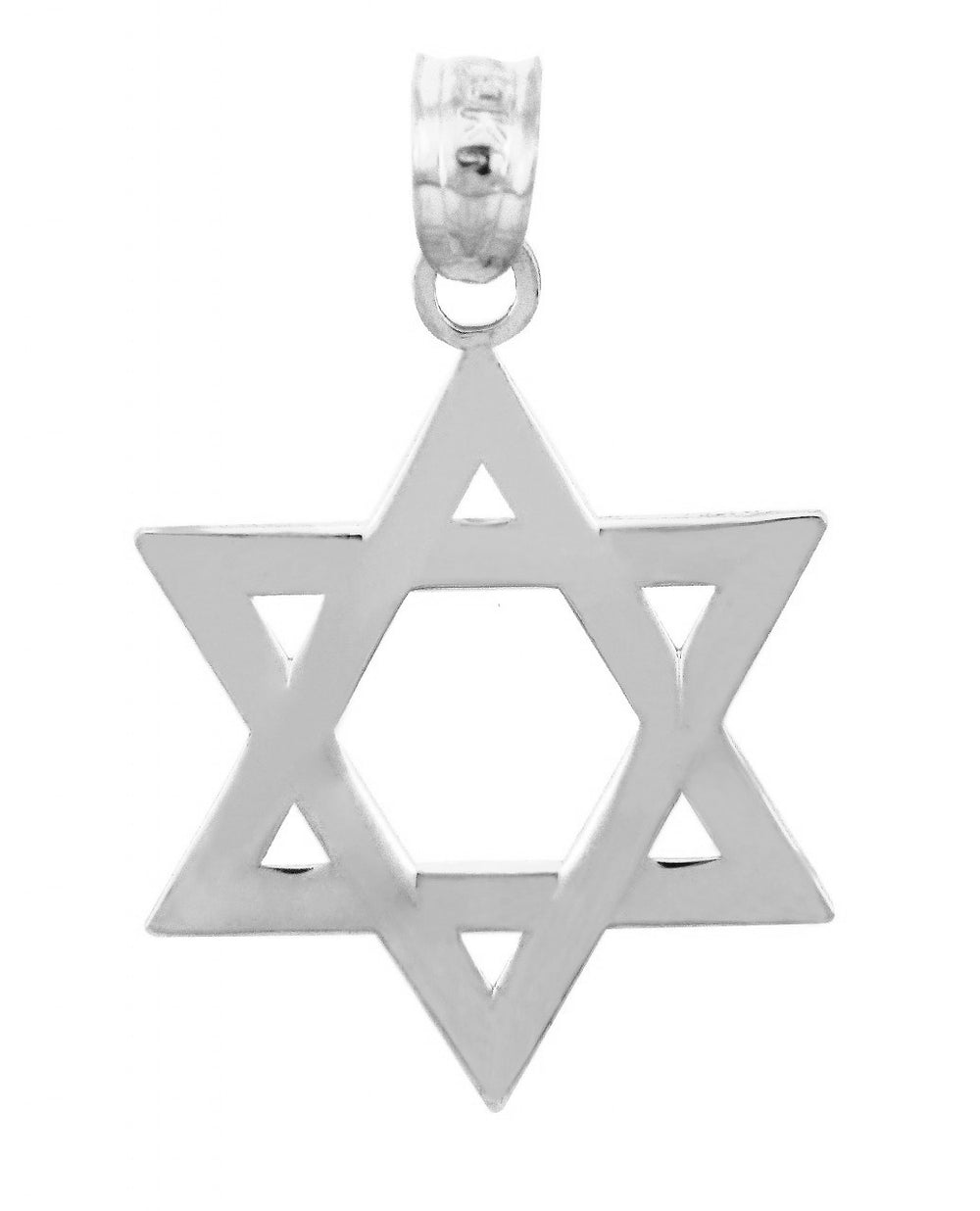 Jewish Charms and Pendants- Star of David Smooth White Gold Pendant