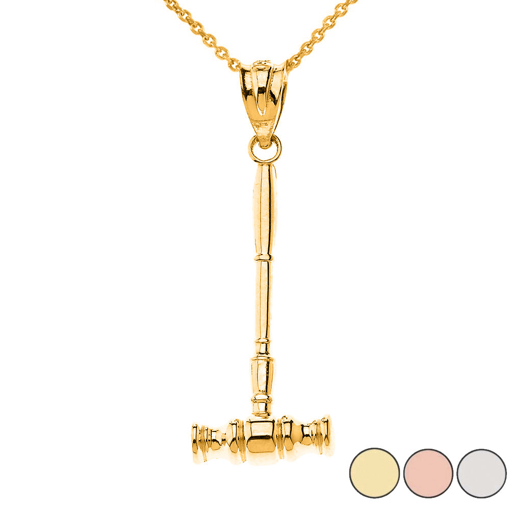 Judge Auctioneer Gavel Pendant Necklace in Solid Gold