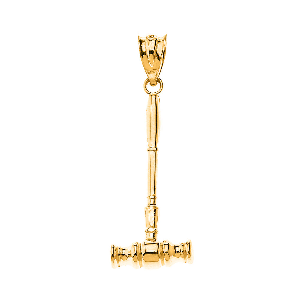 Judge Auctioneer Gavel Pendant Necklace in Solid Gold, view 2