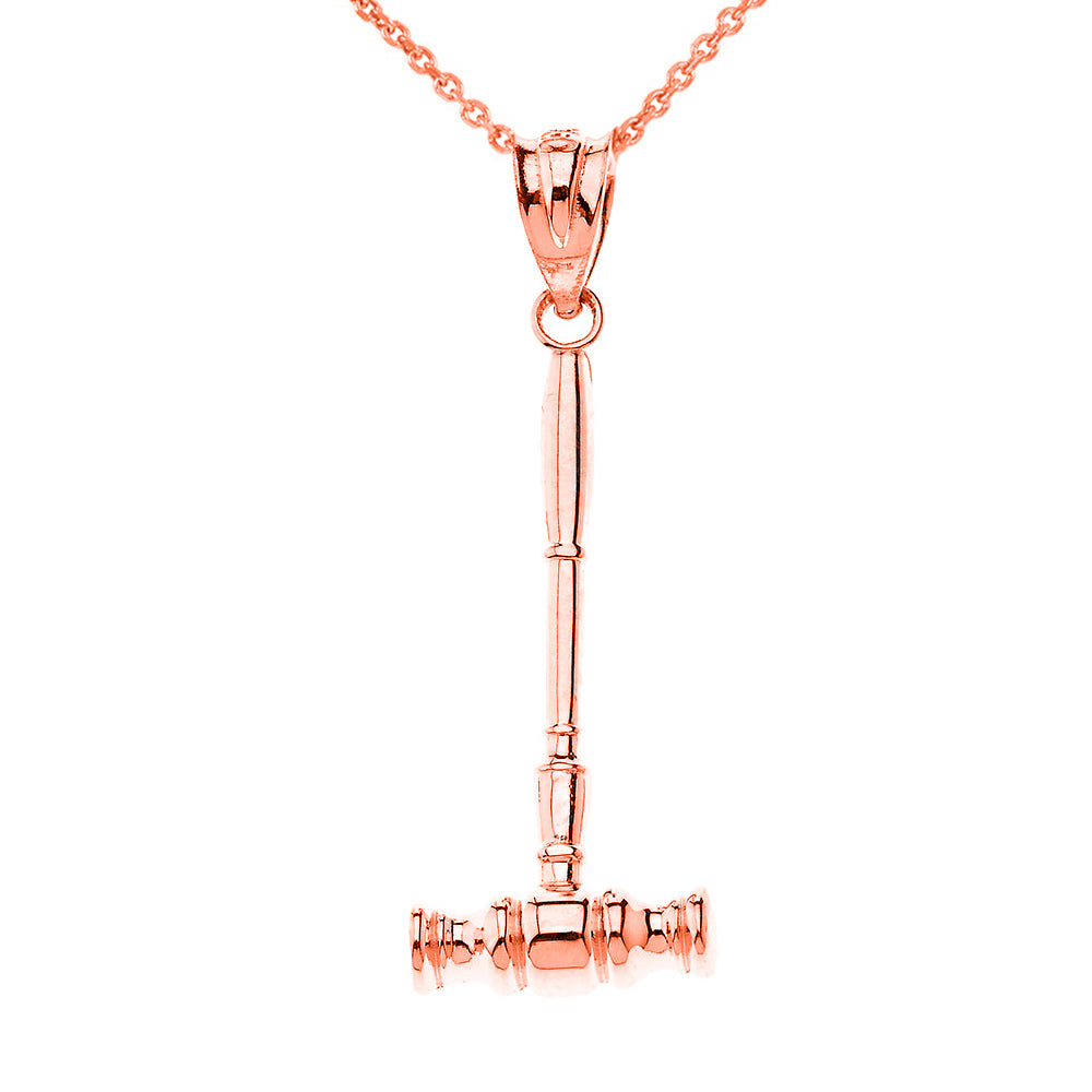 Judge Auctioneer Gavel Pendant Necklace in Solid Gold, view 3