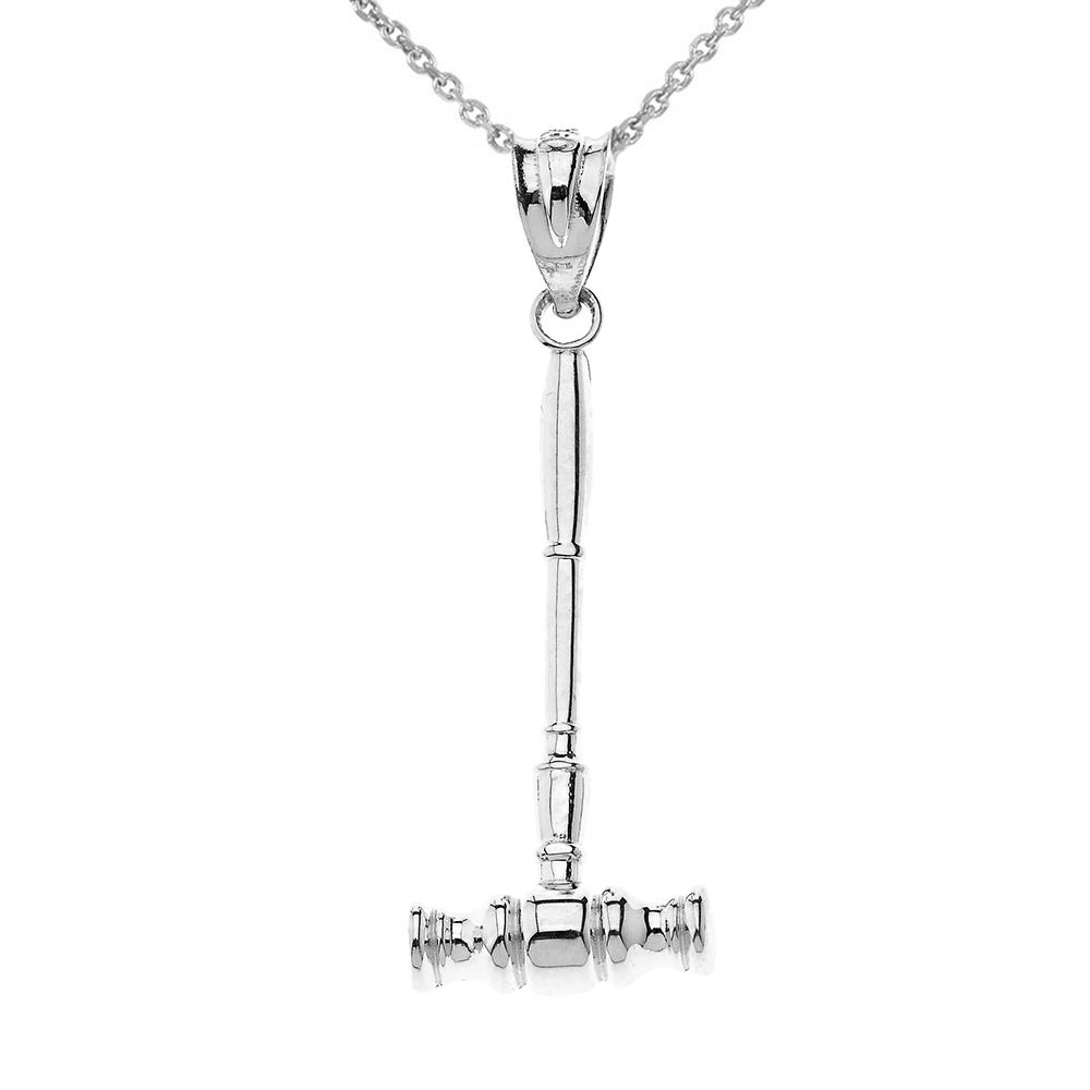 Judge Auctioneer Gavel Pendant Necklace in Sterling Silver
