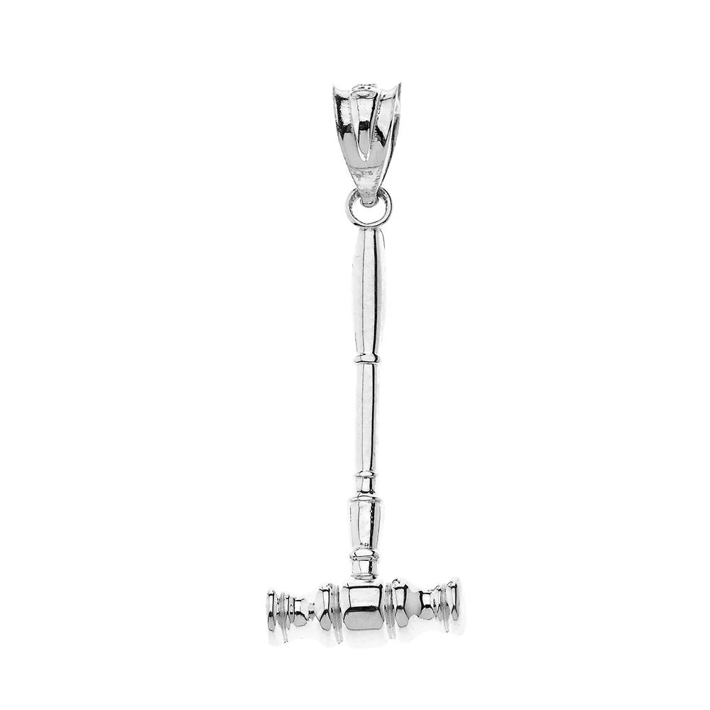 Judge Auctioneer Gavel Pendant Necklace in Sterling Silver, view 2