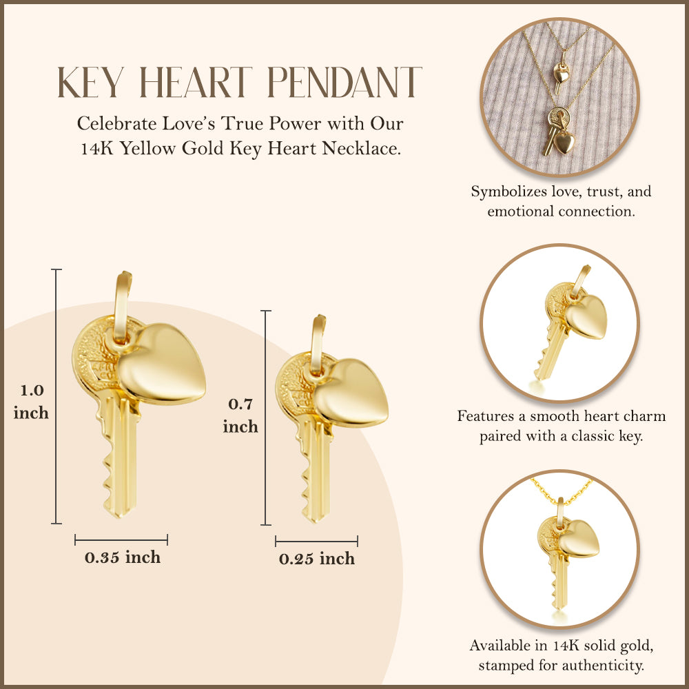 Key Heart Necklace in 14K Gold, view 3