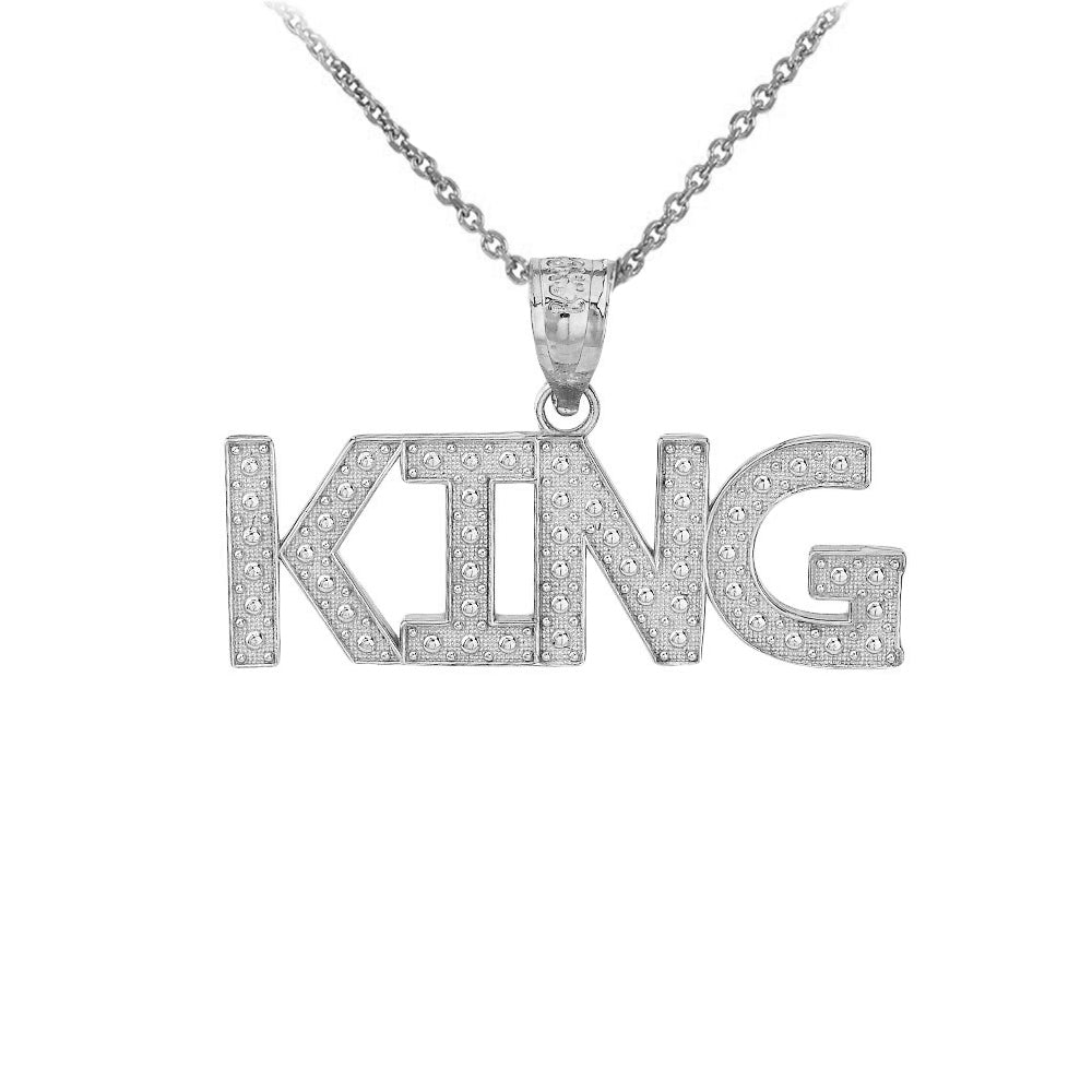 King Hip Hop Textured Pendant Necklace in Sterling Silver