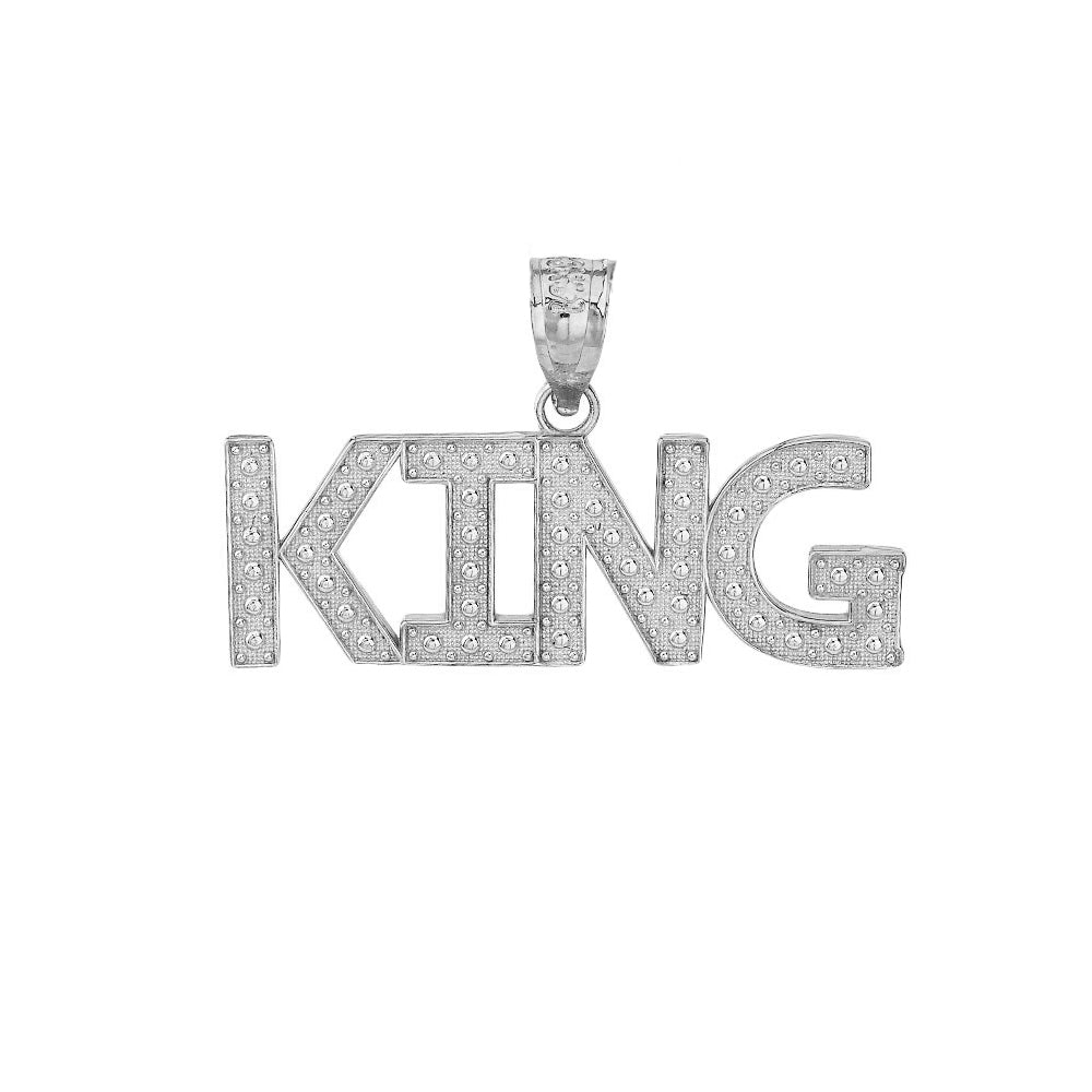 King Hip Hop Textured Pendant Necklace in Sterling Silver, view 2
