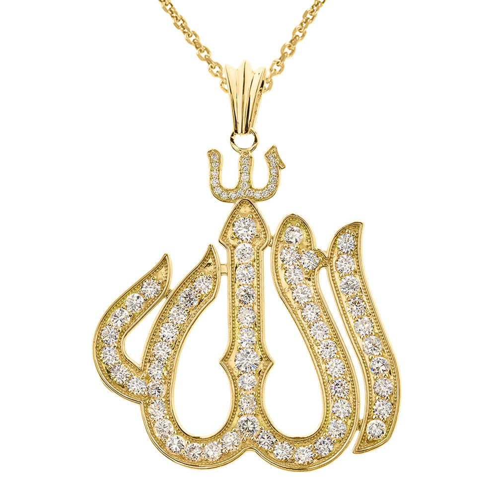 Large Gold Cubic Zirconia Allah Pendant