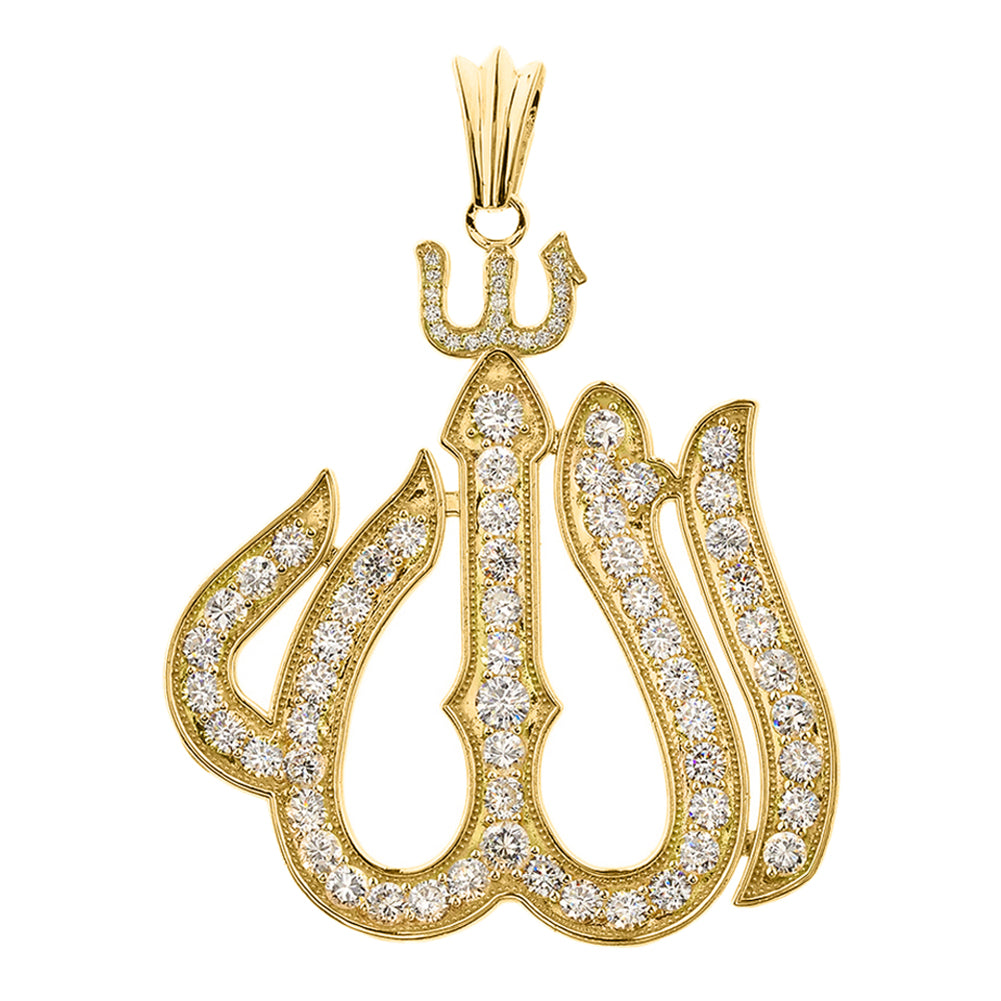 Large Gold Cubic Zirconia Allah Pendant, view 2