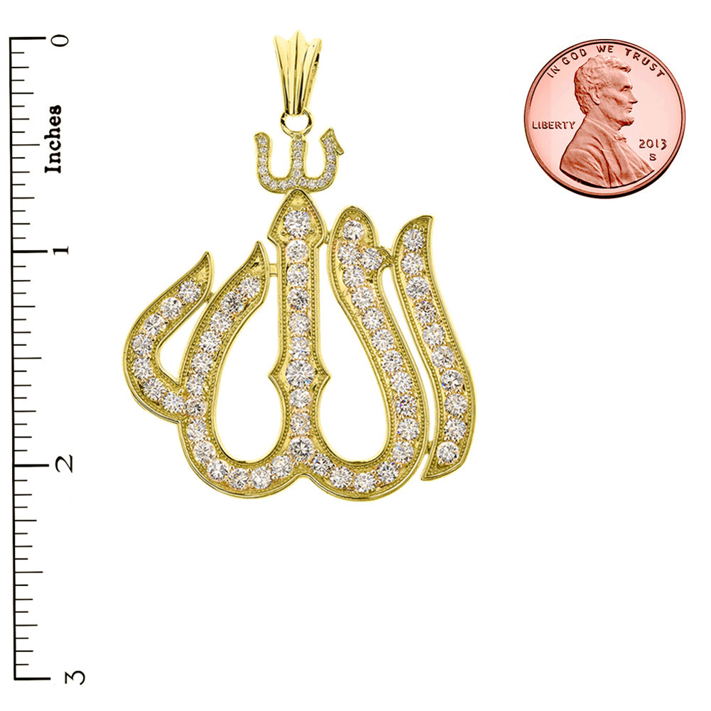 Large Gold Cubic Zirconia Allah Pendant, view 3