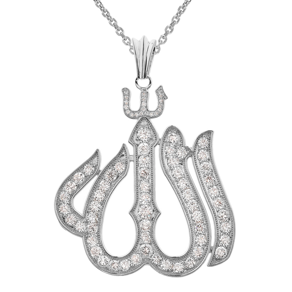 Large Sterling Silver Cubic Zirconia Allah Pendant