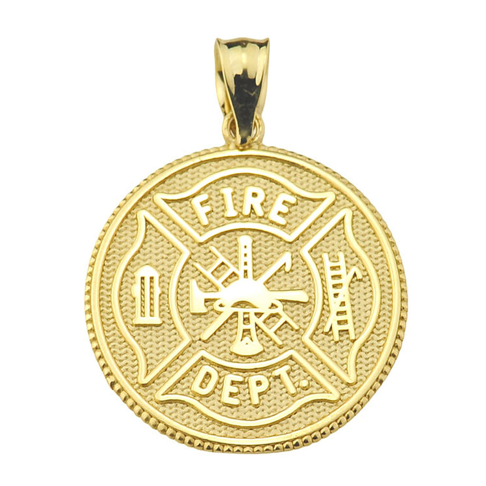 LARGE US FIREFIGHTER MALTESE CROSS DOUBLE-SIDED PRAYER COIN PENDANT NECKLACE in Solid Gold, view 3
