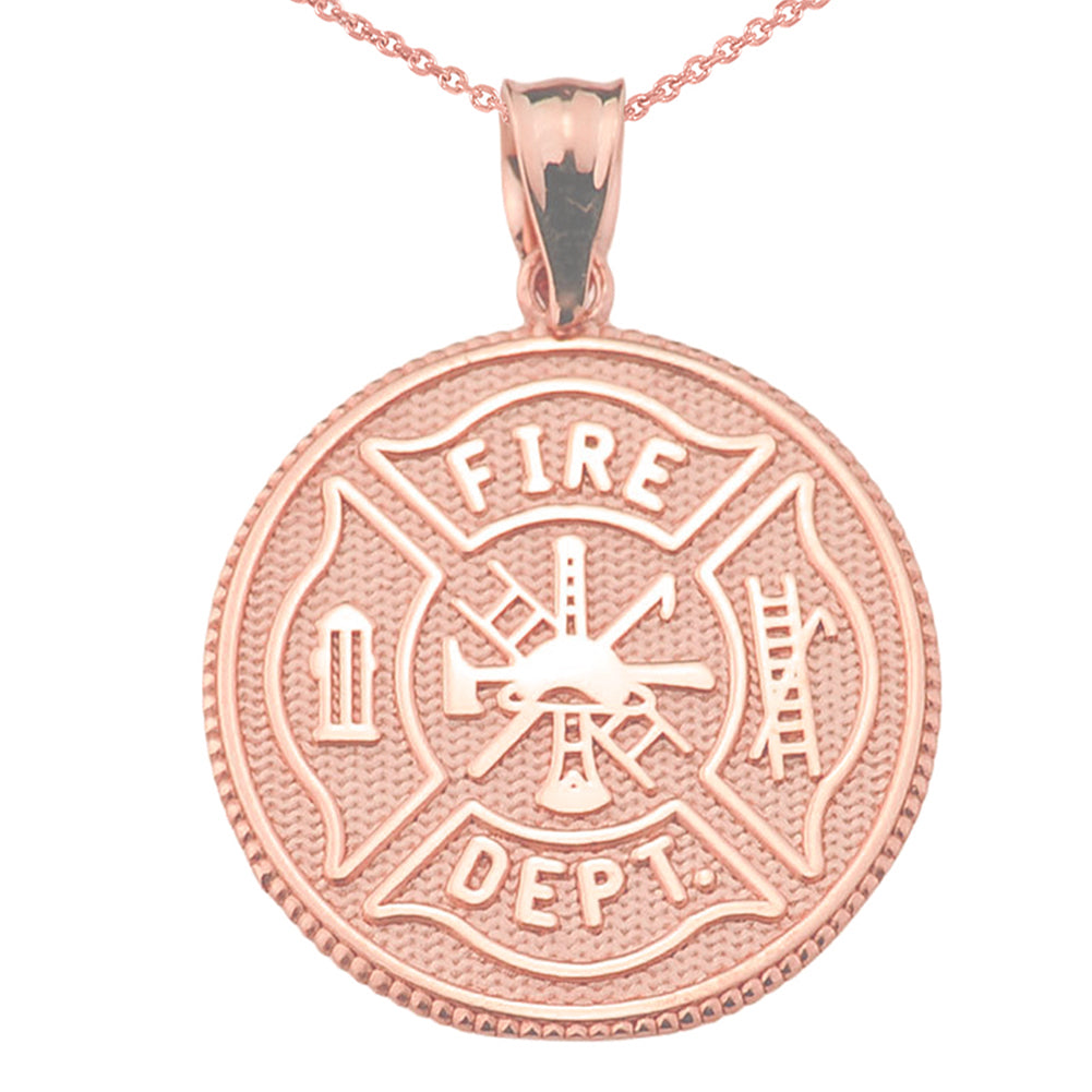 LARGE US FIREFIGHTER MALTESE CROSS DOUBLE-SIDED PRAYER COIN PENDANT NECKLACE in Solid Gold, view 5