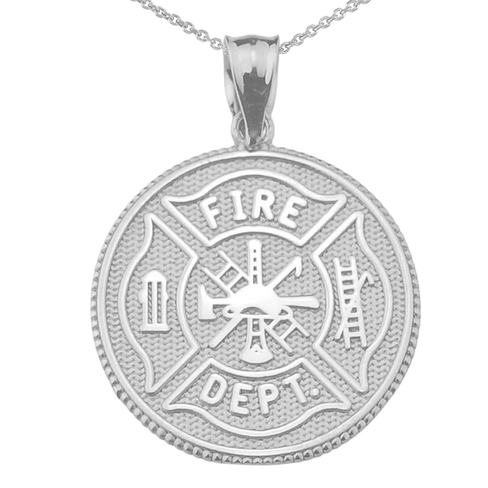 LARGE US FIREFIGHTER MALTESE CROSS DOUBLE-SIDED PRAYER COIN PENDANT NECKLACE in Solid Gold, view 8