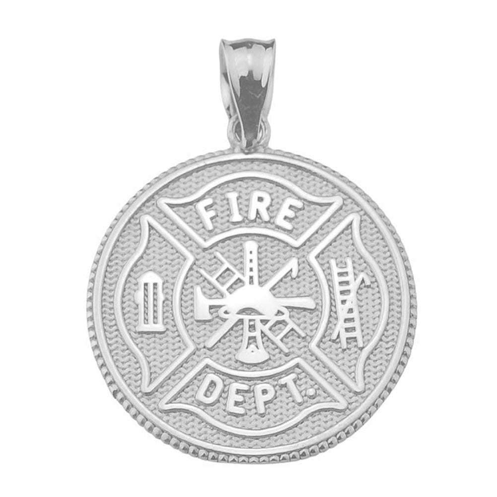 LARGE US FIREFIGHTER MALTESE CROSS DOUBLE-SIDED PRAYER COIN PENDANT NECKLACE in Solid Gold, view 9