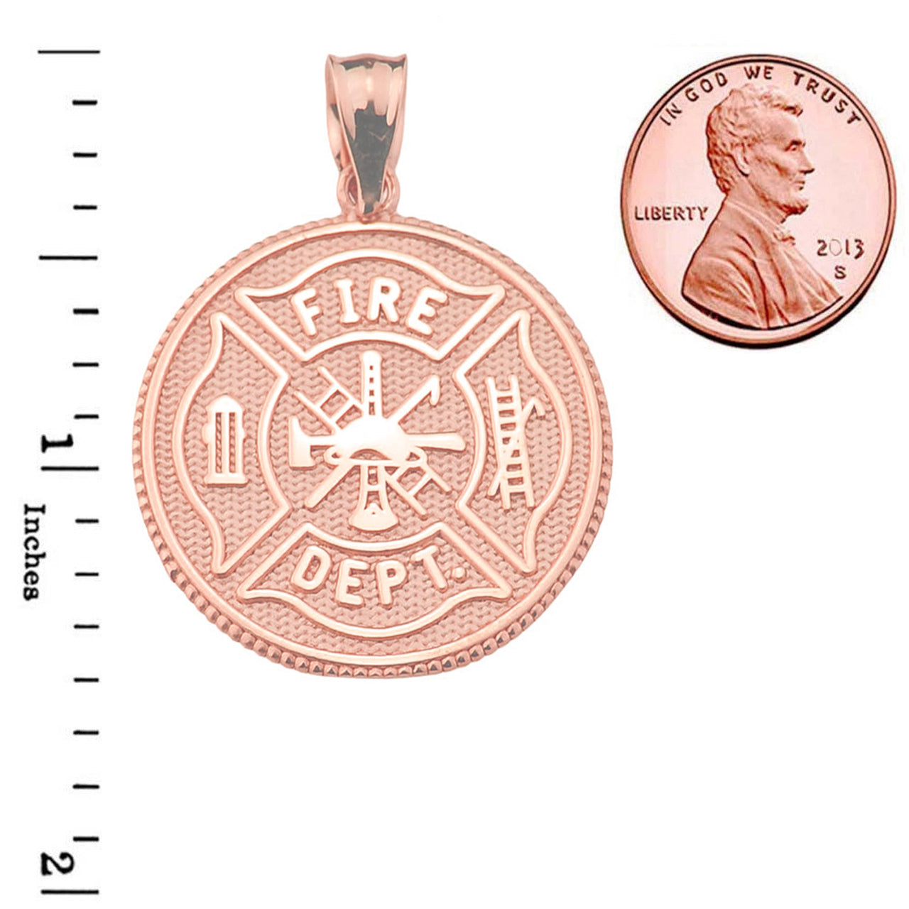 LARGE US FIREFIGHTER MALTESE CROSS DOUBLE-SIDED PRAYER COIN PENDANT NECKLACE in Solid Gold, view 12