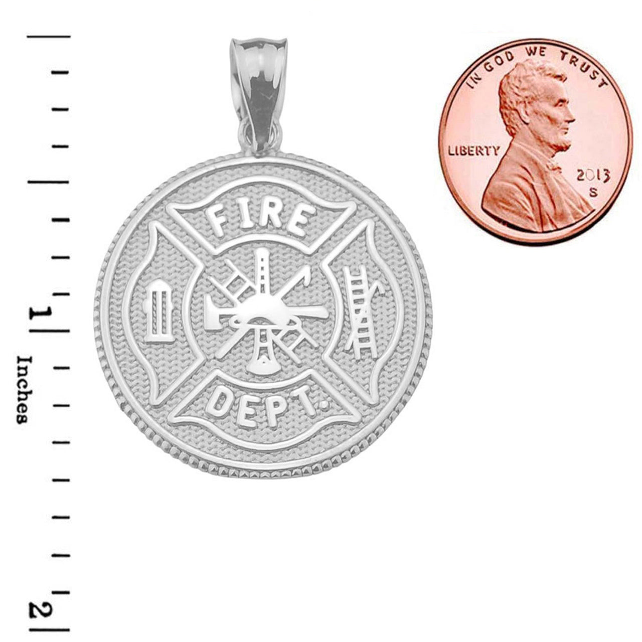 LARGE US FIREFIGHTER MALTESE CROSS DOUBLE-SIDED PRAYER COIN PENDANT NECKLACE in Solid Gold, view 13