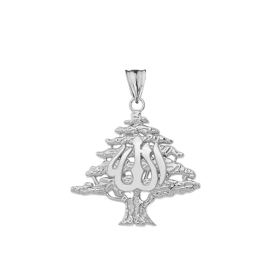 Lebanese Cedar Tree With (ALLAH)Pendant Necklace In Sterling Silver, view 2