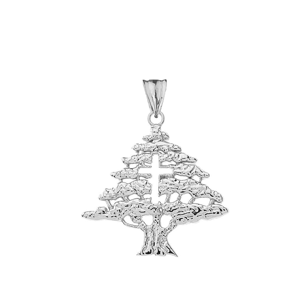 Lebanese Cedar Tree With Cut out Cross Pendant Necklace In Sterling Silver, view 2