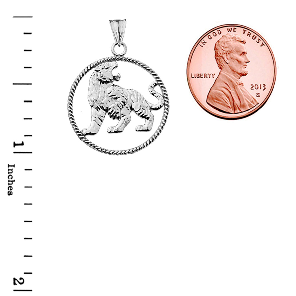 Lion Rope Pendant Necklace in Sterling Silver, view 3