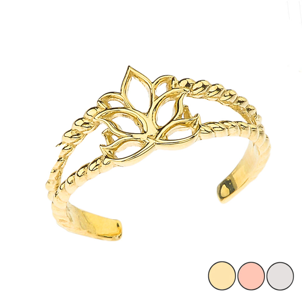 Lotus Flower Rope Toe Ring in Gold