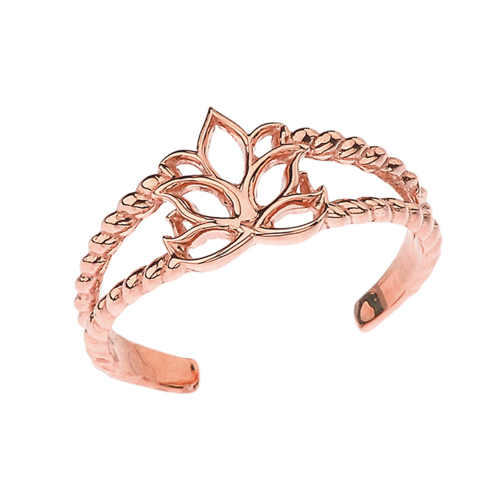 Lotus Flower Rope Toe Ring in Gold, view 2