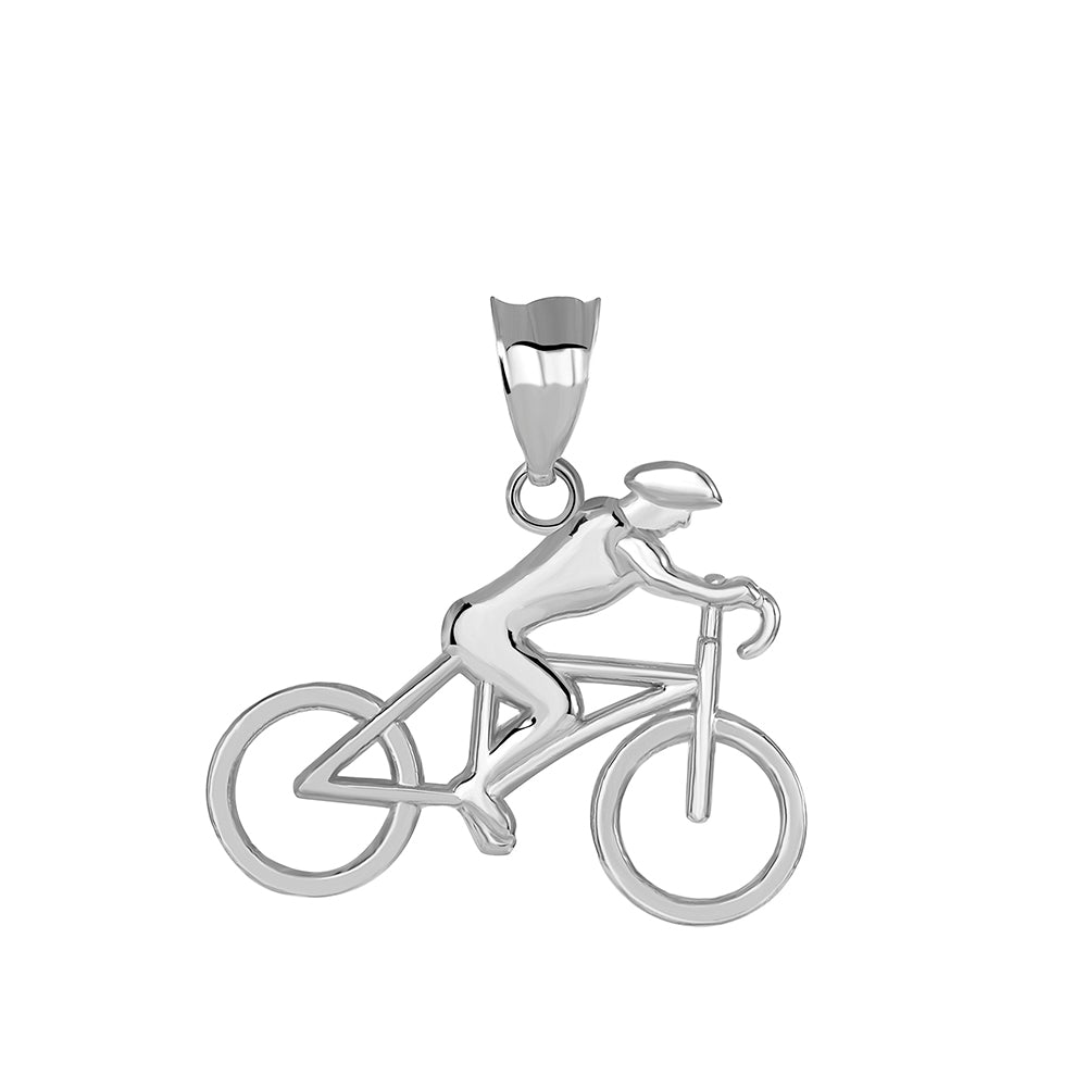 Male Cyclist Sports Pendant Necklace in Sterling Silver, view 2