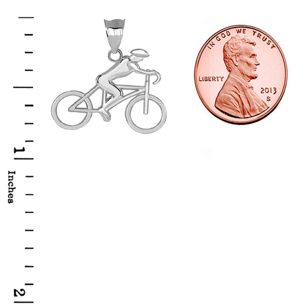 Male Cyclist Sports Pendant Necklace in Sterling Silver, view 3
