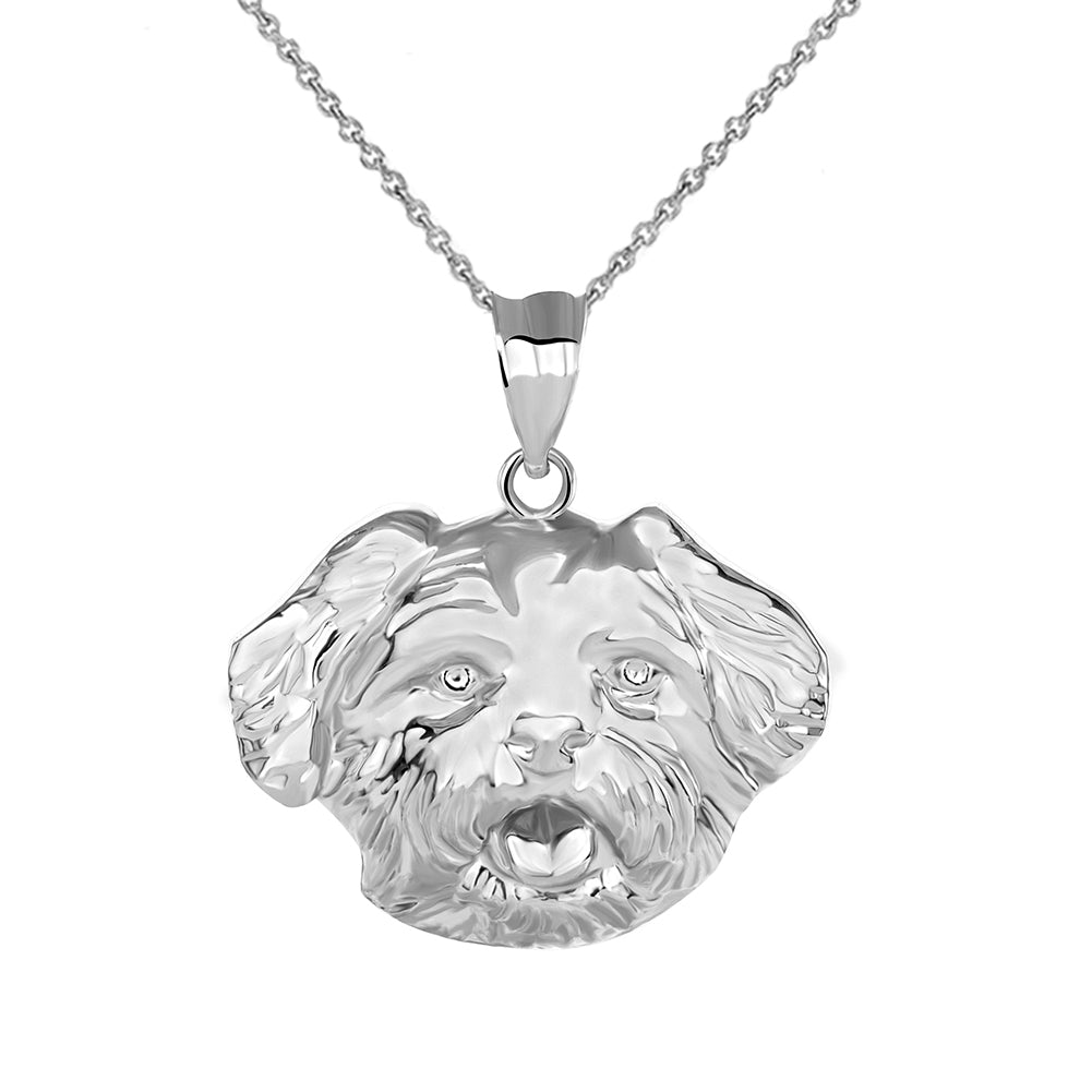 Maltese Dog Head Pendant Necklace in Sterling Silver