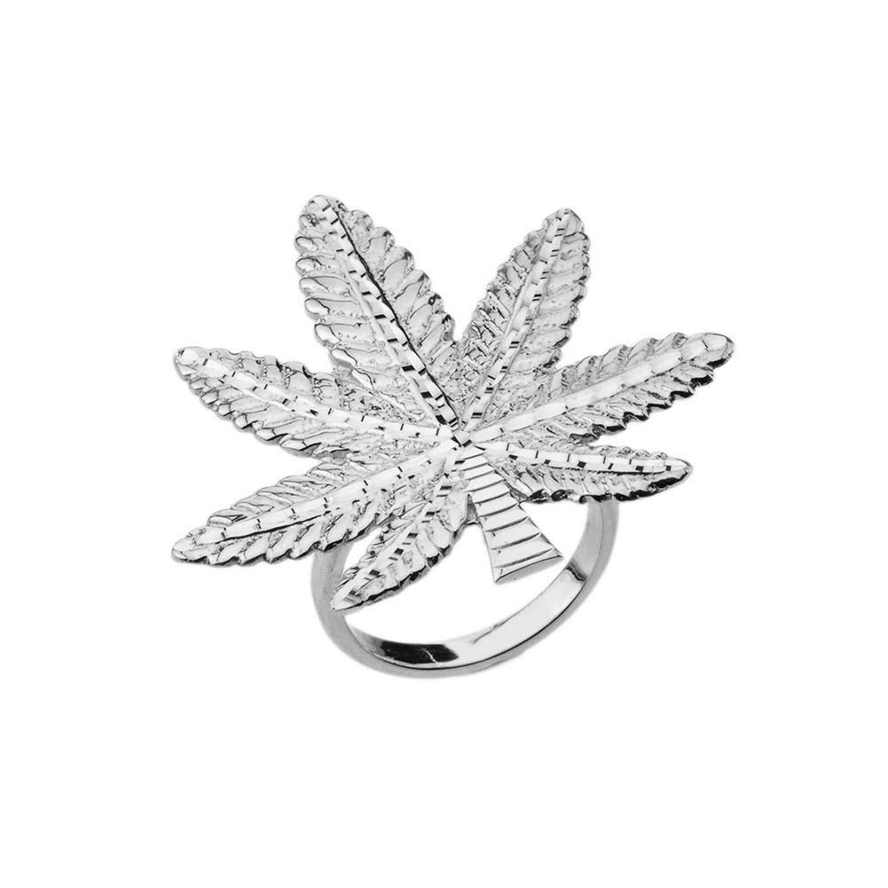 Marijuana Statement Ring in White Gold