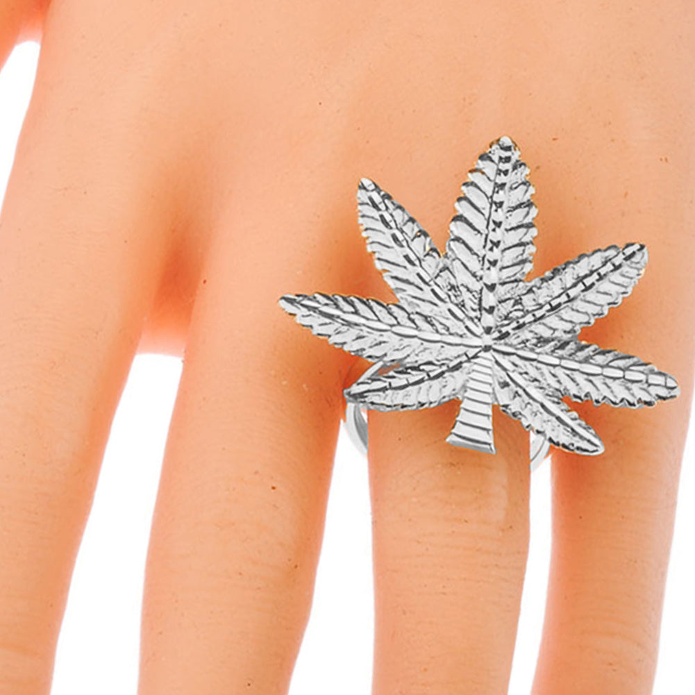 Marijuana Statement Ring in White Gold, view 3