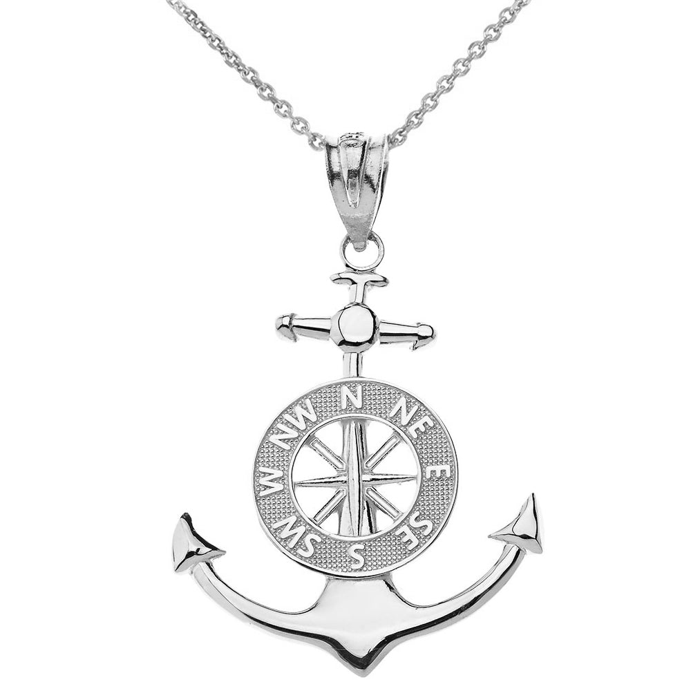 Mariner's Anchor Compass Charm Pendant Necklace in Sterling Silver
