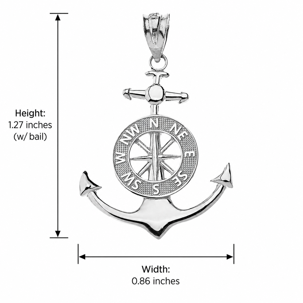 Mariner's Anchor Compass Charm Pendant Necklace in Sterling Silver, view 2