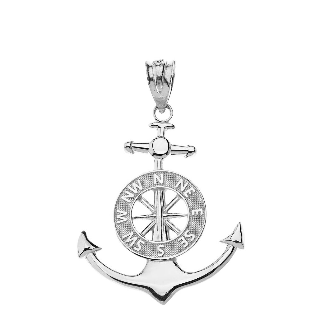 Mariner's Anchor Compass Charm Pendant Necklace in Sterling Silver, view 3