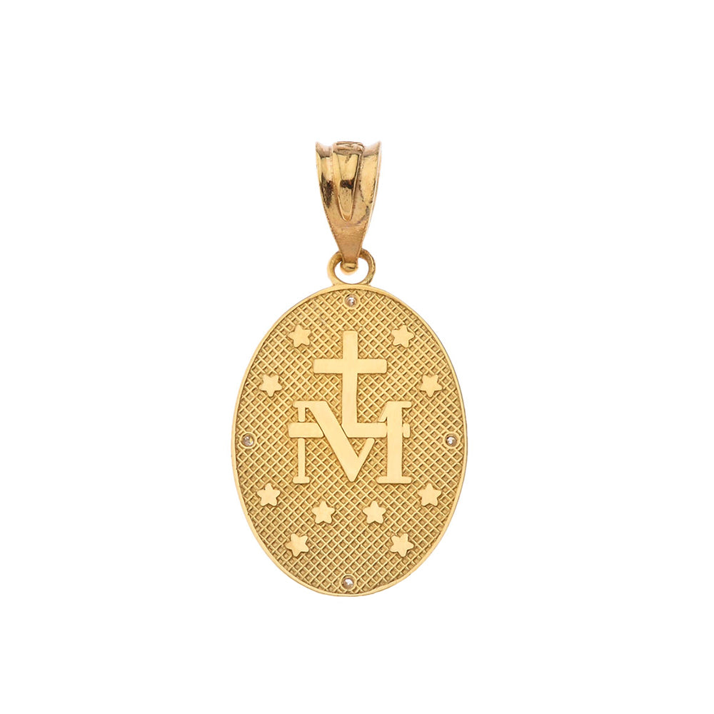 Mary Mother of Jesus Oval Diamond in Gold Pendant Necklace, view 2