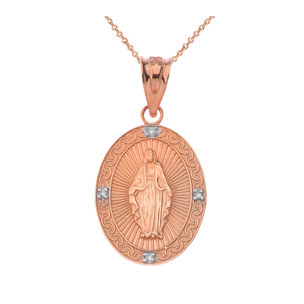 Mary Mother of Jesus Oval Diamond in Gold Pendant Necklace, view 3