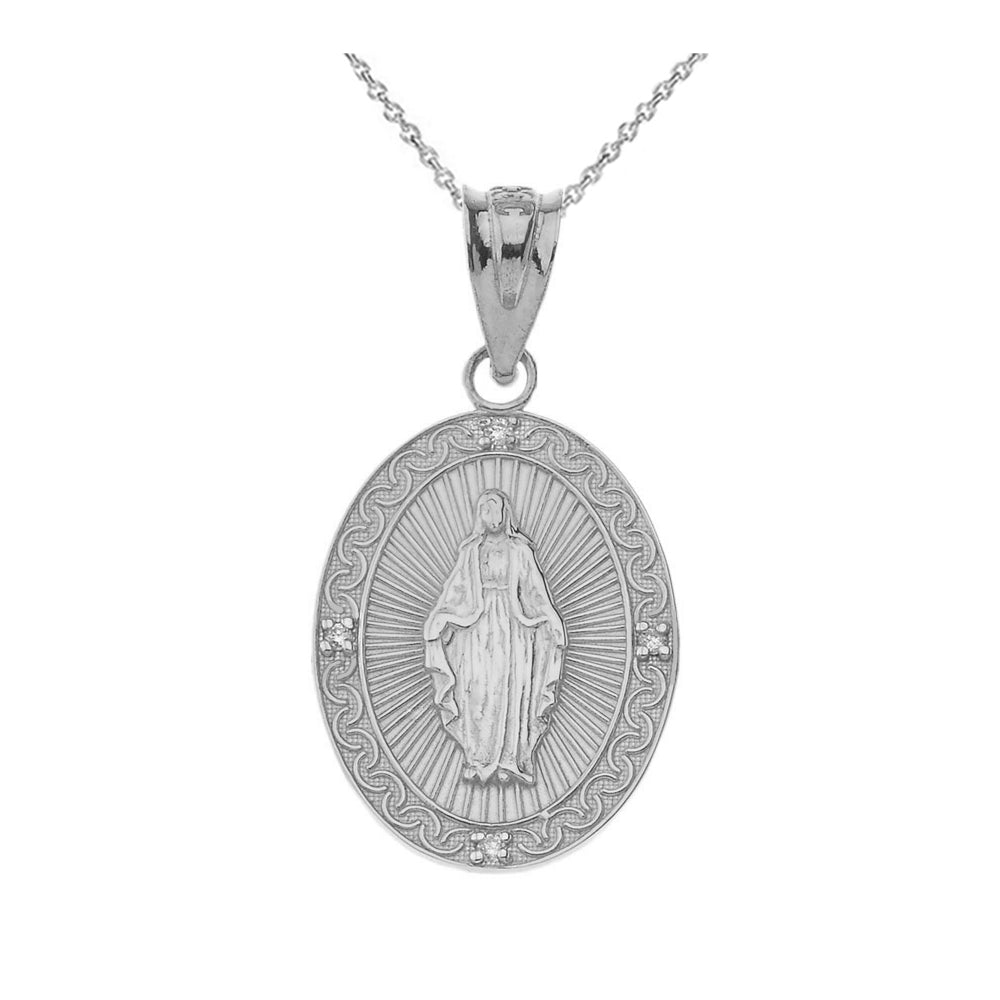 Mary Mother of Jesus Oval Diamond in Gold Pendant Necklace, view 4