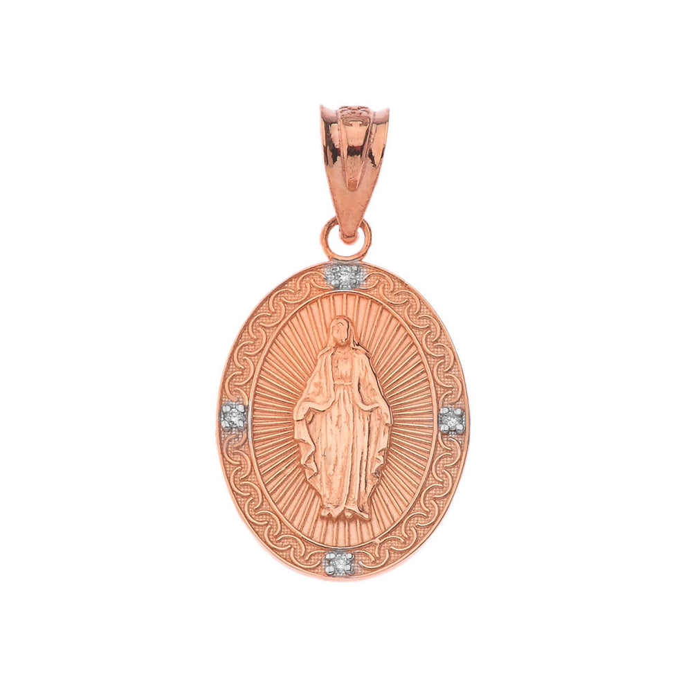 Mary Mother of Jesus Oval Diamond in Gold Pendant Necklace, view 5
