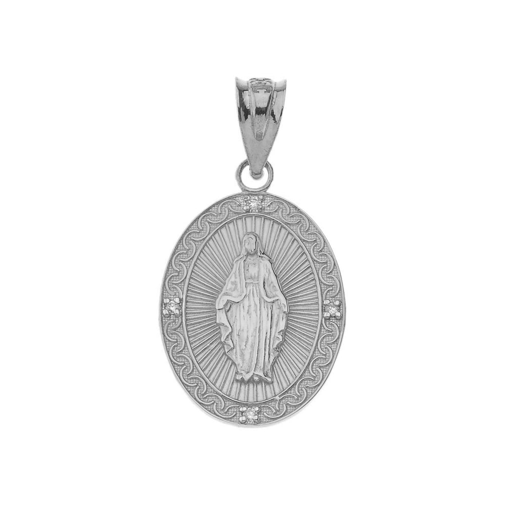 Mary Mother of Jesus Oval Diamond in Gold Pendant Necklace, view 7